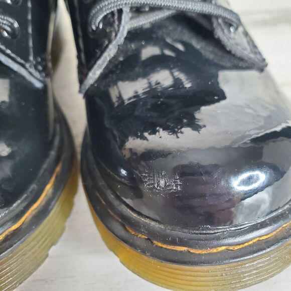Dr. Martens 1460 T Black Lace Up Zip Patent Leather Combat Boots Toddler Size 8 - Picture 8 of 12
